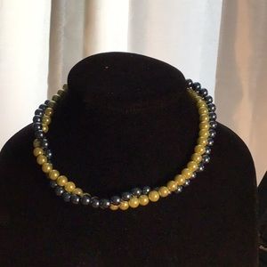 2strands attached faux pearls, twist necklace, w/silver metal lobster claw clasp